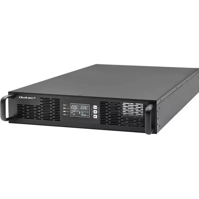 Qoltec nepārtrauktās barošanas avots AWARYJNY DO RACK 3KVA 3000W jaudas koeficients 1.0 LCD EPO USB on-LINE (3VA, 3000W, dubultās pārveidošanas online UPS)
