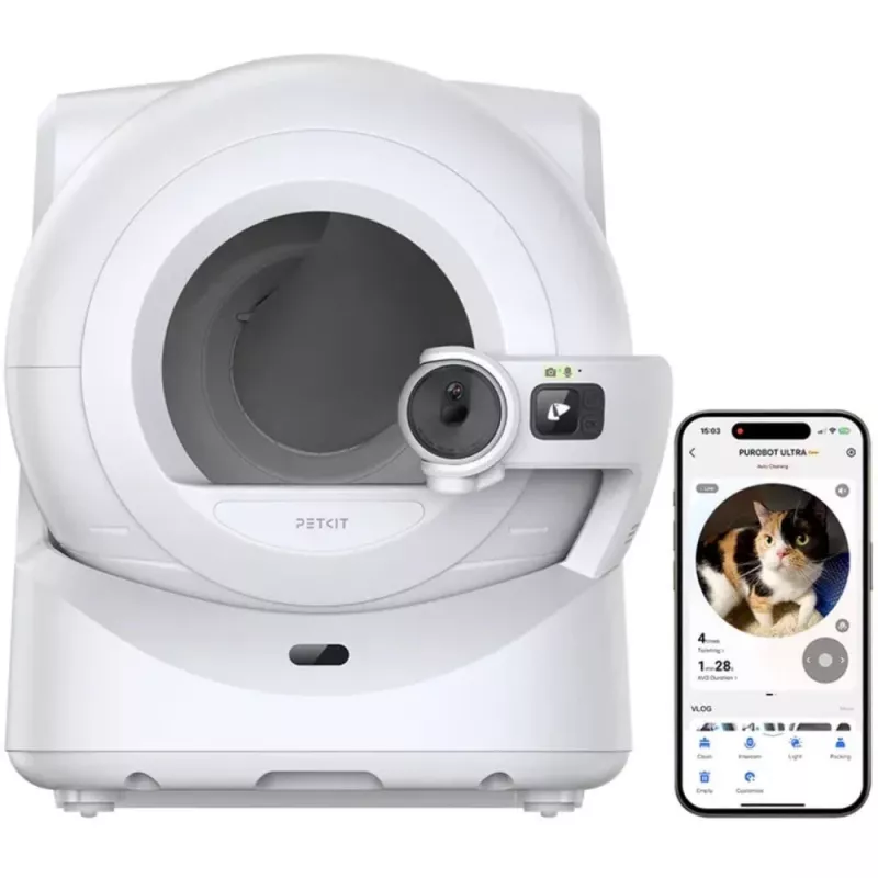 Petkit Purobot Ultra automātiskā kaķu tualete ar MI kameru, baltā krāsā