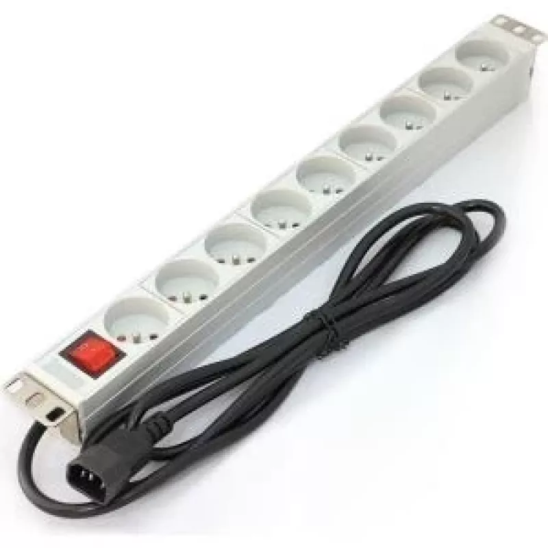 Strāvas sadales bloks PDU Digitus A-19-STRIP-4-IMP, 1U, 9 kontaktligzdas, 10A, 250V, balts