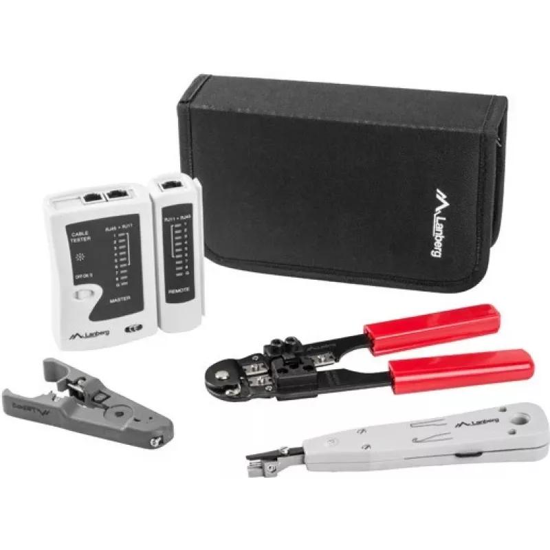 LANBERG tīkla instrumentu komplekts NT-0301 – testeris, noņēmējs, presētājs ar RJ-12 atbalstu