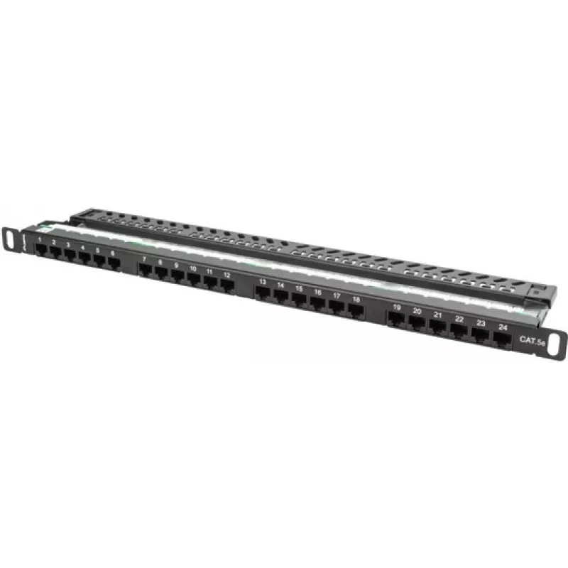 Lanberg PPU5-0024-B - 24 portu RJ-45 Cat5e sadales panelis - melns - metāls - 19 inch 0.5U