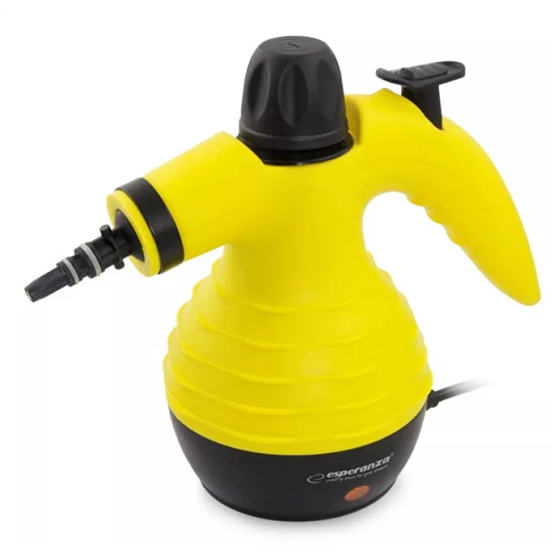 Portatīvais tvaika tīrītājs ESPERANZA EHS001 — 0.35 L, 900 W, 3 bāri, 115°C, 40 g/min, komplektā grīdas/mīksto mēbeļu/suku sprauslas
