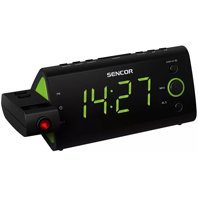 Radio modinātājs Sencor SRC 330GN ar laika projekciju, FM radio, LED displejs, zaļš/melns