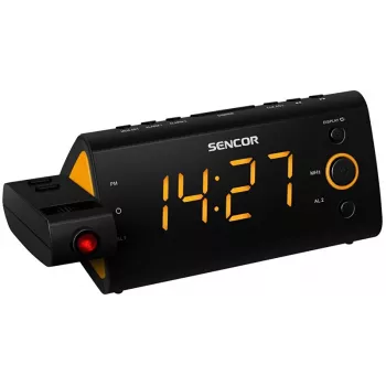 Radio pulkstenis SENCOR SRC 330 OR — FM radio modinātājs ar 1,2 collu LED displeju, diviem modinātājiem, sarkanu 180° projekciju, iekštelpu temperatūru un bateriju rezervi