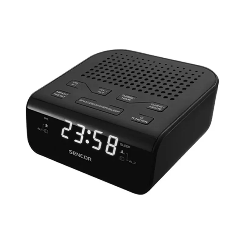 Modinātājpulkstenis SENCOR SRC 136 B — PLL FM, 0,6 collu LED, divi modinātāji, snaudu režīms, bateriju rezerve, melns