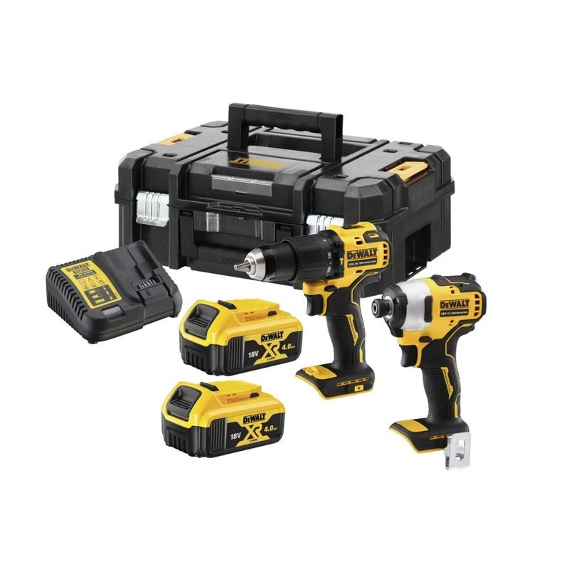 Bezvadu instrumentu komplekts DeWalt DCK2062M2T — 18V, urbjmašīna DCD709 + triecienskrūvgriezis DCF809 1/4 collu, 2×4,0Ah akumulatori, TSTAK II kaste