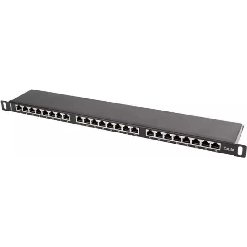Patch panel LANBERG PPS5-0024-B 24-portu CAT5e, metāla, 0,5U, 445×99×22,3 mm, melns
