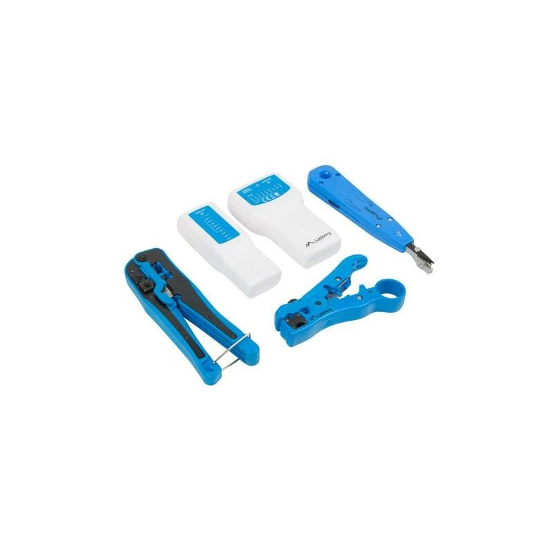 LANBERG Kabeļa presēšanas instrumentu komplekts NT-0302 — RJ-45 presētājs, plastmasas rokturi, transportēšanas futrālis, ieslēgšanas/izslēgšanas slēdzis, daudzkrāsains