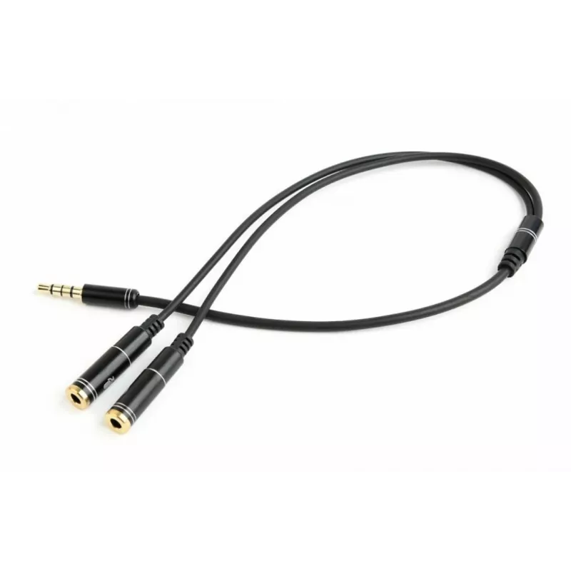 Gembird CCA-417M audio adapteris, 4 kontaktu 3,5 mm spraudnis uz 2x 3,5 mm ligzdas, 0,2 m, melns