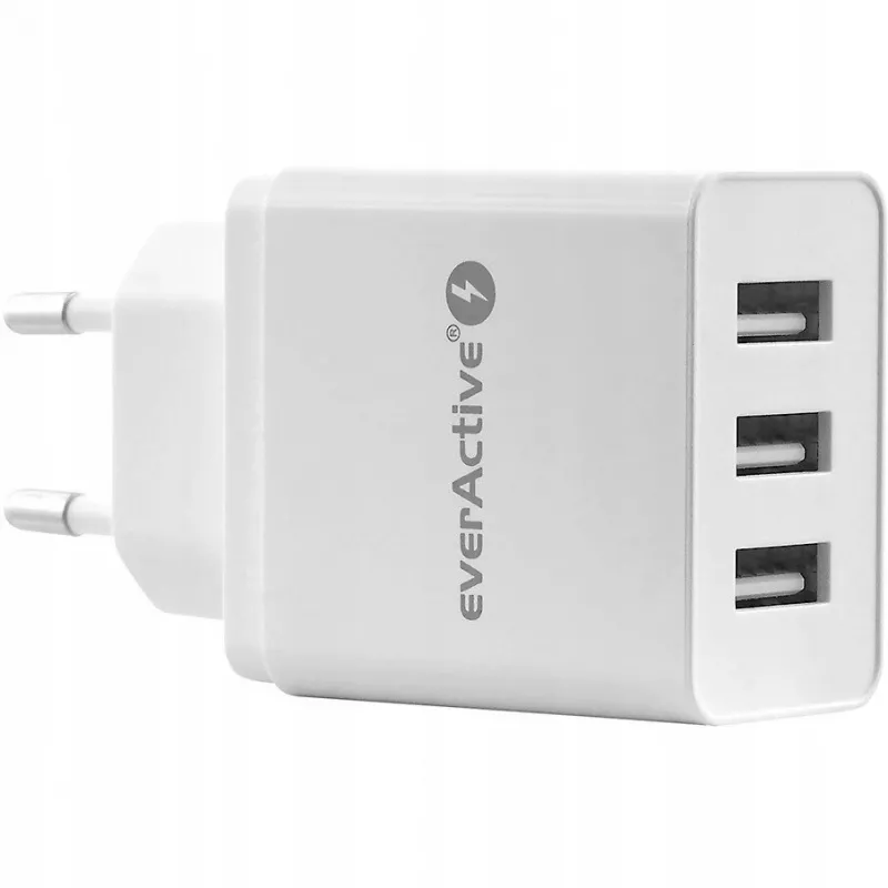 Telefona lādētājs everActive SC-300, 3x USB, 3,4A, balts