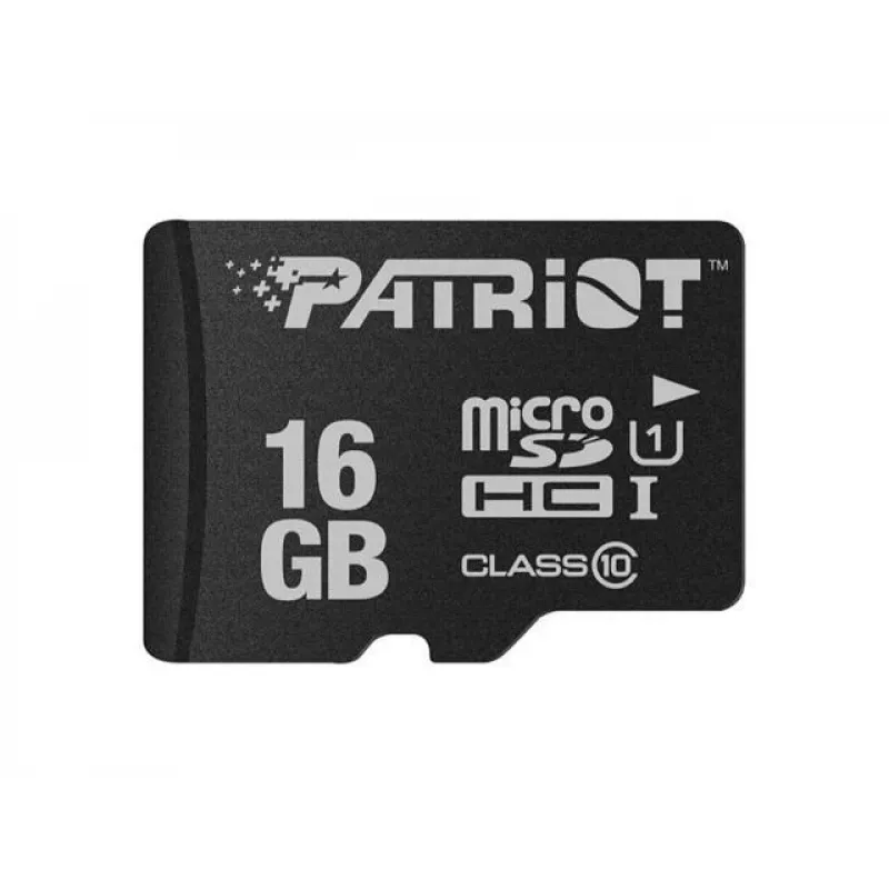 PATRIOT PSF16GMDC10 microSDHC atmiņas karte — 16 GB, Class 10, UHS-I (U1), 80 MB/s, melna