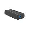 USB centrmezgls NATEC MANTIS USB 2.0 Type-B — 4x USB 3.2 Gen 1 Type-A porti, melns, 0,8 m kabelis, tīkla adapteris, barošanas slēdzis