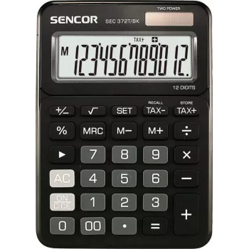 Kalkulators SENCOR SEC 372BK 12-ciparu LCD pamata galda kalkulators, bateriju darbināms
