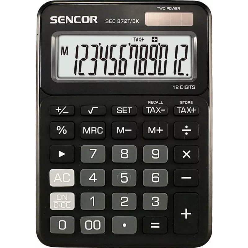 Kalkulators SENCOR SEC 372BK 12-ciparu LCD pamata galda kalkulators, bateriju darbināms