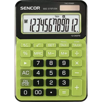 Galda kalkulators SENCOR SEC 372GN 12-ciparu LCD, pamata aritmētiskās funkcijas, saules un bateriju barošana