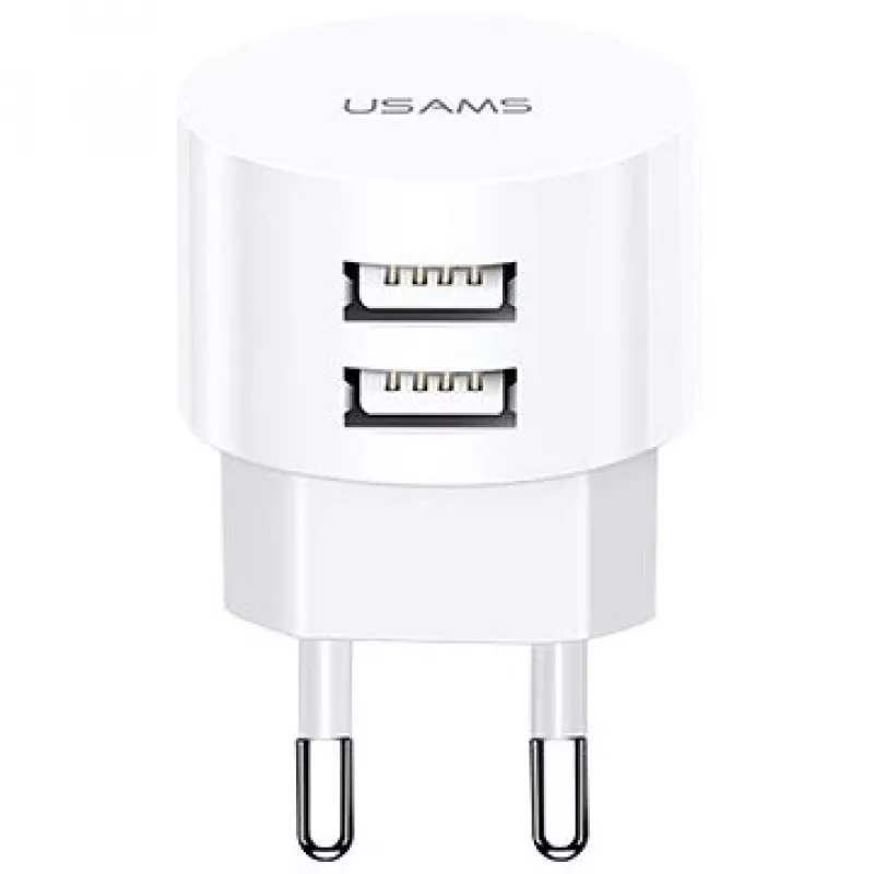 USAMS US-CC080 T20 Divu USB Apaļš Ceļojumu Lādētājs, 10.5W, Balts