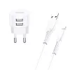 usams Charger T20 2x USB 2.1A ar Lightning kabeli — kompakts sienas lādētājs