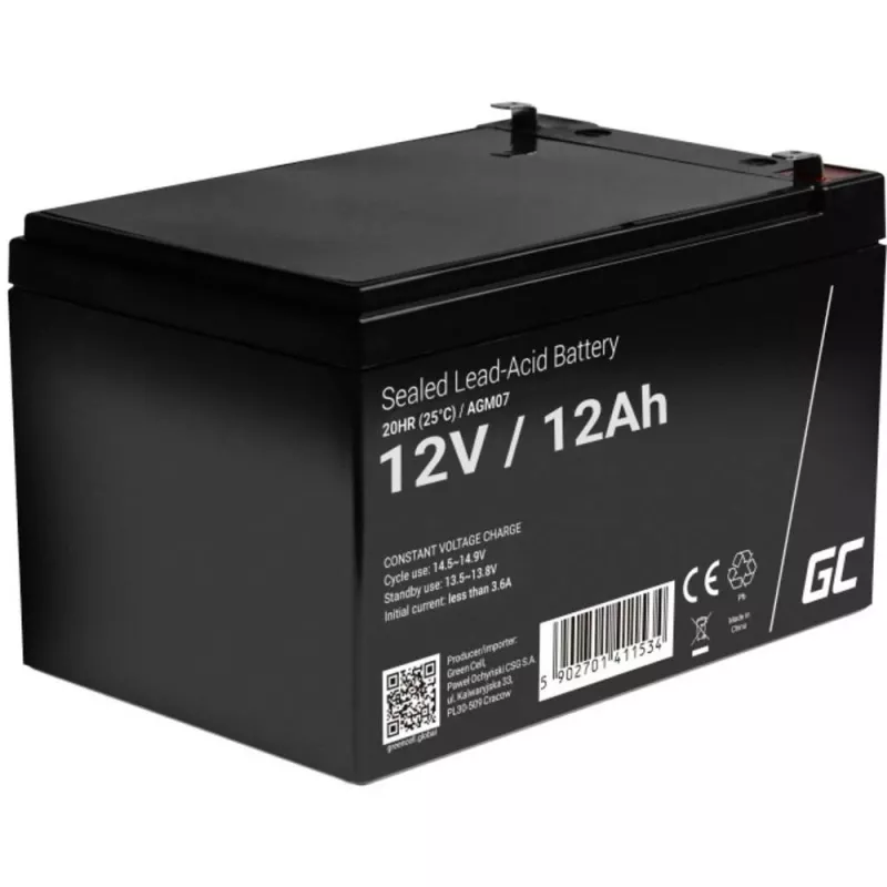AGM akumulators Green Cell 12V 12Ah – Noslēgts svina-skābes (VRLA), 151×98×95 mm, 3.3 kg