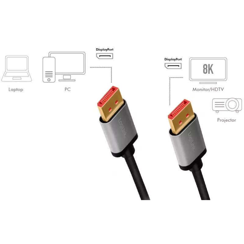 LogiLink DisplayPort kabelis 1 m Melns Pelēks CDA0104