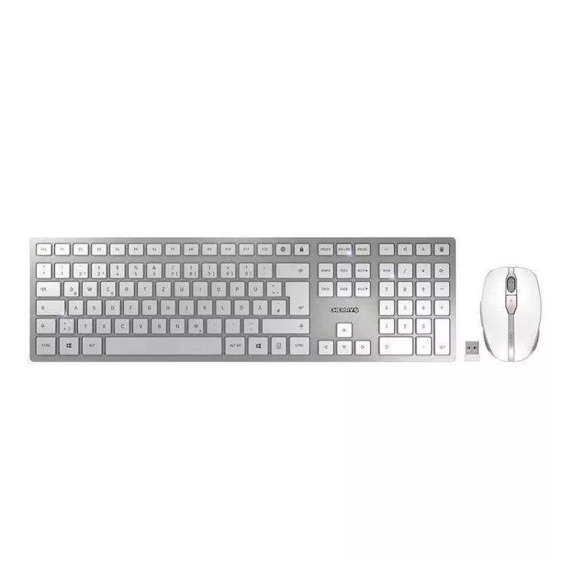 CHERRY DW 9100 SLIM bezvadu tastatūras un peles komplekts, RF Wireless + Bluetooth, QWERTZ, sudraba