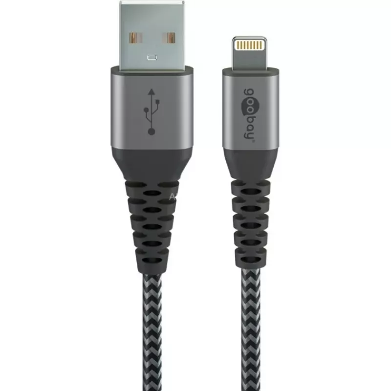 Lightning kabelis GOOBAY 49268 — USB A uz Lightning, 1 m, 2,4 A, pelēks/sudrabs
