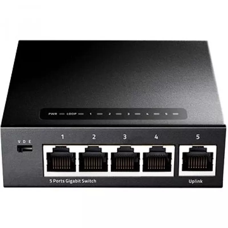 Tīkla slēdzis Cudy GS105 — 5 portu Gigabit Ethernet (10/100/1000), melns, 5 V DC barošanas avots iekļauts