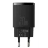 Baseus CCXJ-B01 — ātrs lādētājs 2-portu (USB-C PD 20W + USB-A QC3.0 18W), 100–240V, Melns