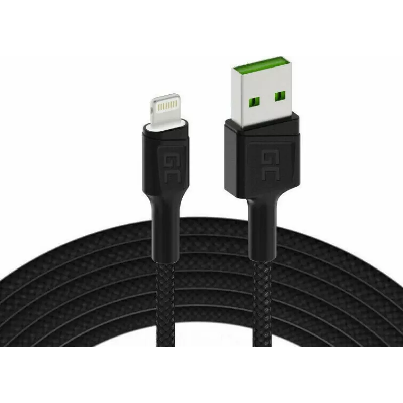 Lightning–USB A kabelis Green Cell KABGC12, 2 m, melns