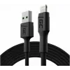 Lightning kabelis Green Cell KABGC18 — 2 m, Lightning uz USB-A, melns