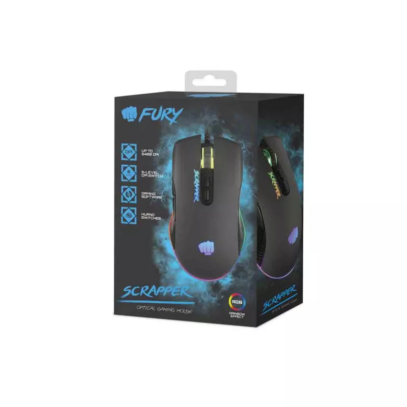 FURY Scrapper Gaming pele Ambidextrous USB Type-A Optiskā 6400 DPI
