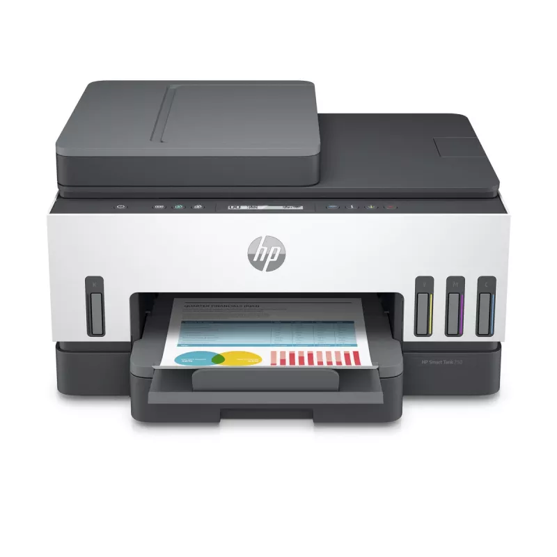 HP Smart Tank 750 Daudzfunkciju Printeris ar Nepārtrauktas Padeves Tinti, Krāsu, Wi-Fi, Viedtālruņa Aplikāciju, Divpusējo Drukāšanu, Automātisko Dokumentu Padevēju