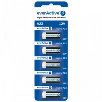 Alkāliskā bateriju komplekts everActive A23 12V, 5 gab. blisterī — pultīm un mazai elektronikai