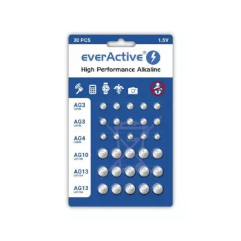 Alkālās baterijas everActive AGMIX30BL 1,5V — iepakojums 30 gab., pogas/monētas formas