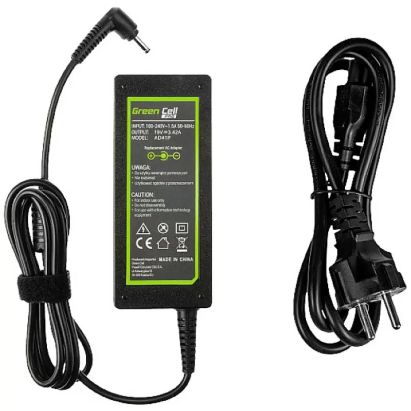 Strāvas adapteris Green Cell AD41P 65W ASUS klēpjdatoriem, 19V 3.42A, iekštelpu, melns