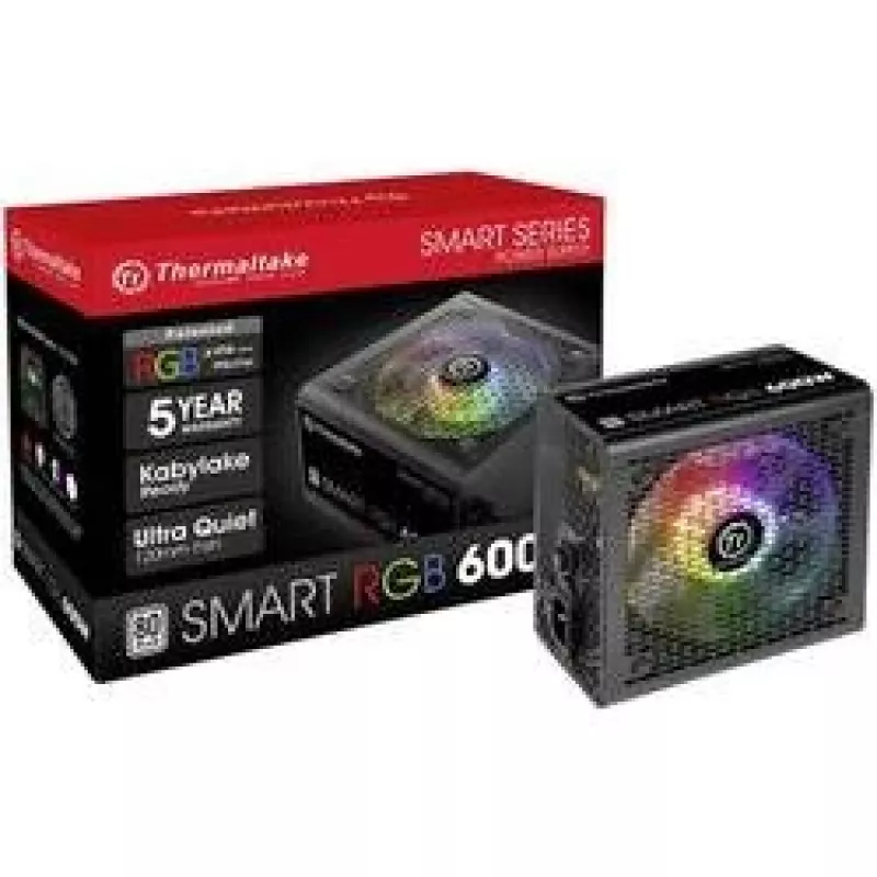 Thermaltake SMART RGB PS-SPR-0600NHSAWE-1 - Barošanas bloks (iekšējais) - ATX12V 2.3 - 80 PLUS - 600 W - aktīvais PFC - Melns