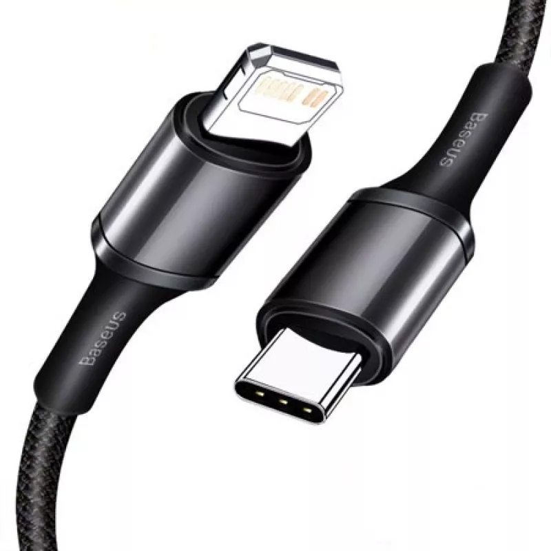 Baseus augsta blīvuma pīts kabelis Type-C uz Lightning, PD, 20W, 1m (Melns)