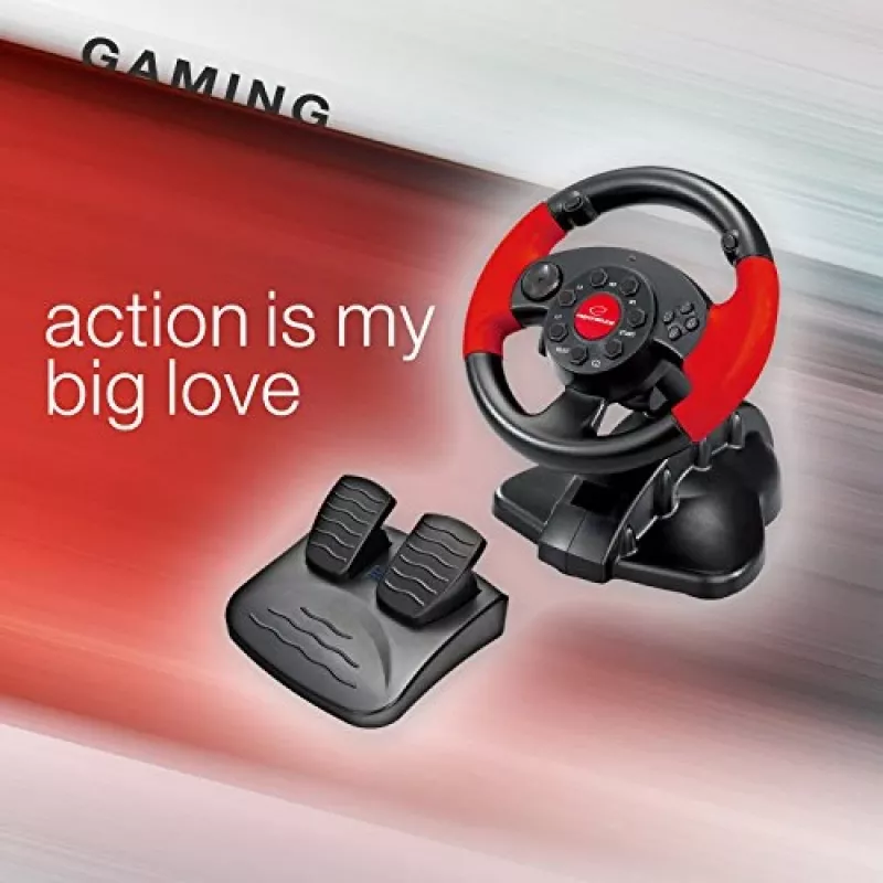 Stūre ESPERANZA EG103 spēļu kontrolieris — PC/PS2/PS3, 13 pogas, vibrācija, akselerometrs, melns/sarkans