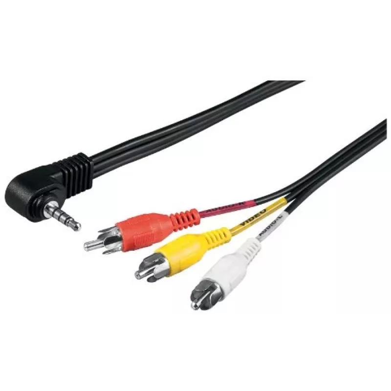 Wentronic Goobay 3,5 mm jack/RCA adaptera kabelis, 1,5 m - 3,5 mm ligzda (4-pinu, stereo) 90° > 3x RCA spraudnis (50209)