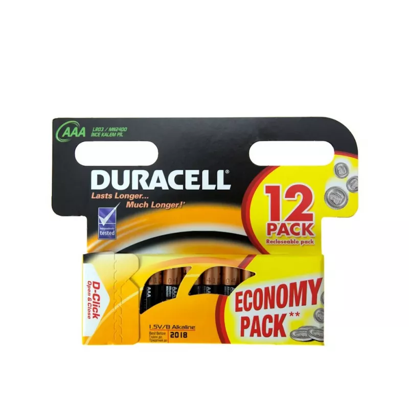 Duracell AAA vienreizējās lietošanas baterija, sārma, 1.5 V, 12 gab.