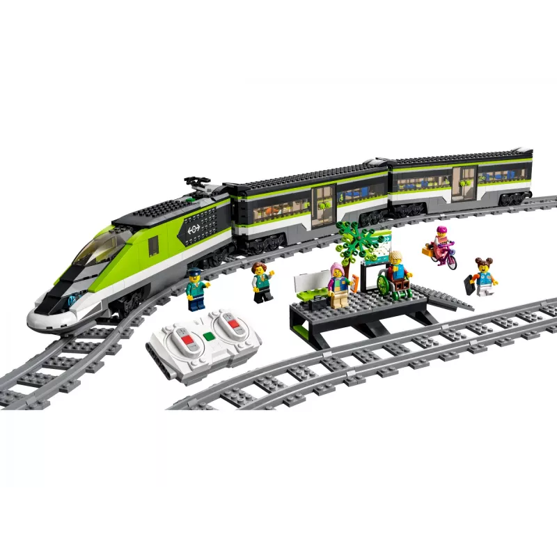 LEGO 60337 City Express Pasažieru Vilciens Ar Tālvadību, Darba Lukturiem, 2 Vagoniem Un 24 Sliedes Gabaliem