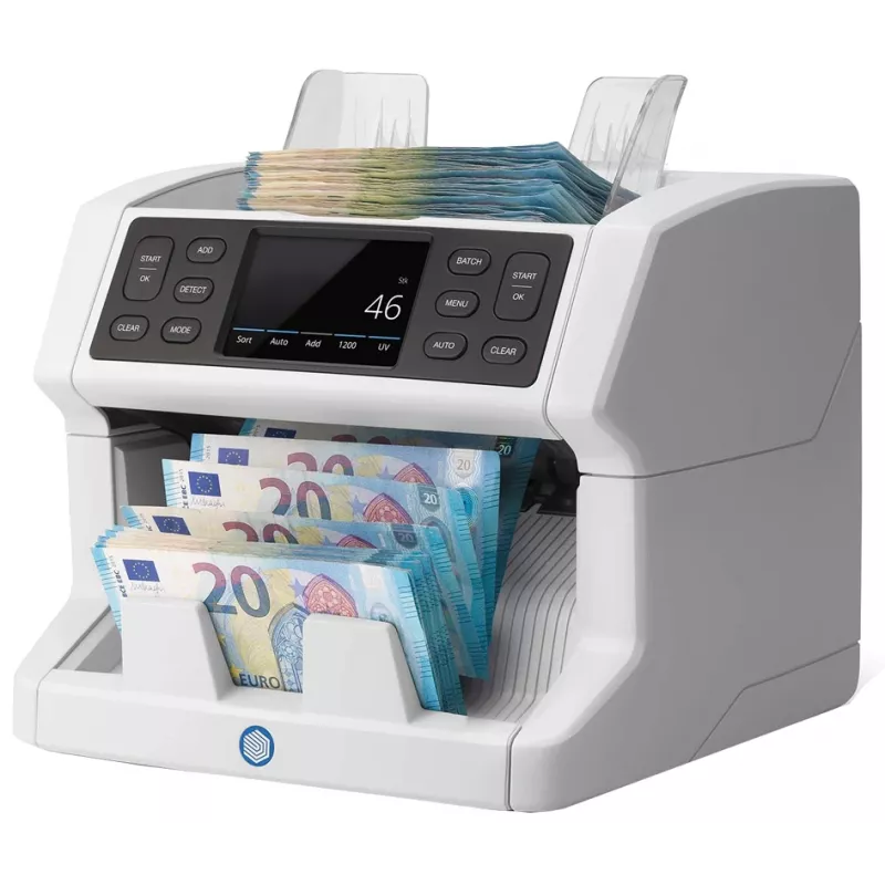 Safescan 2850 banknošu skaitītājs ar viltotu naudas zīmju noteikšanu (UV, magnētiskā, izmērs), 1500 banknošu/min, skārienekrāns, balts