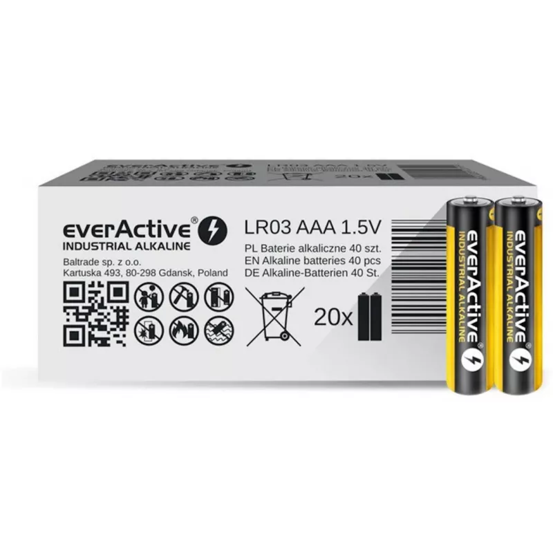 Vienreizējās lietošanas sārma baterija everActive EVLR03S2IK AAA 1.5V, 40 gab., 5 gadu glabāšanas laiks