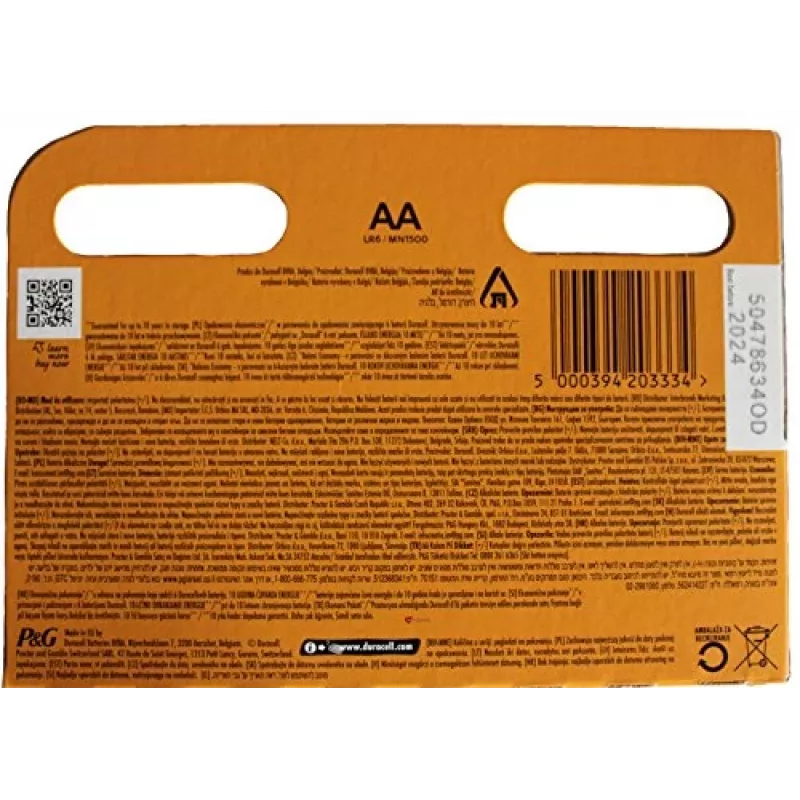 Duracell AA sārma baterija 12 iepakojums 1,5 V vienreizējās lietošanas