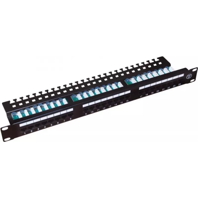 Alantec PK013 komutācijas panelis 19" 1U, 24x RJ-45, Cat5e UTP, LSA, ar plauktu, melns