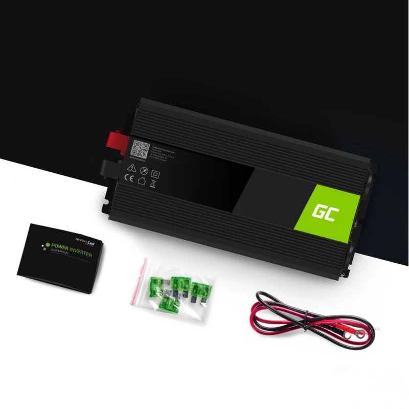 Autoinvertors Green Cell INV21 6000 W, 24V līdzstrāva uz maiņstrāvu, 230V izeja, 2x USB PD, aktīvā dzesēšana, noņemami līdzstrāvas savienotāji, melns