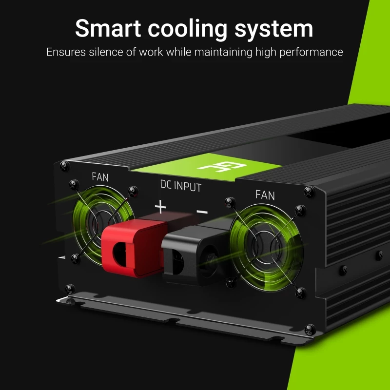 Autoinvertors Green Cell INV21 6000 W, 24V līdzstrāva uz maiņstrāvu, 230V izeja, 2x USB PD, aktīvā dzesēšana, noņemami līdzstrāvas savienotāji, melns