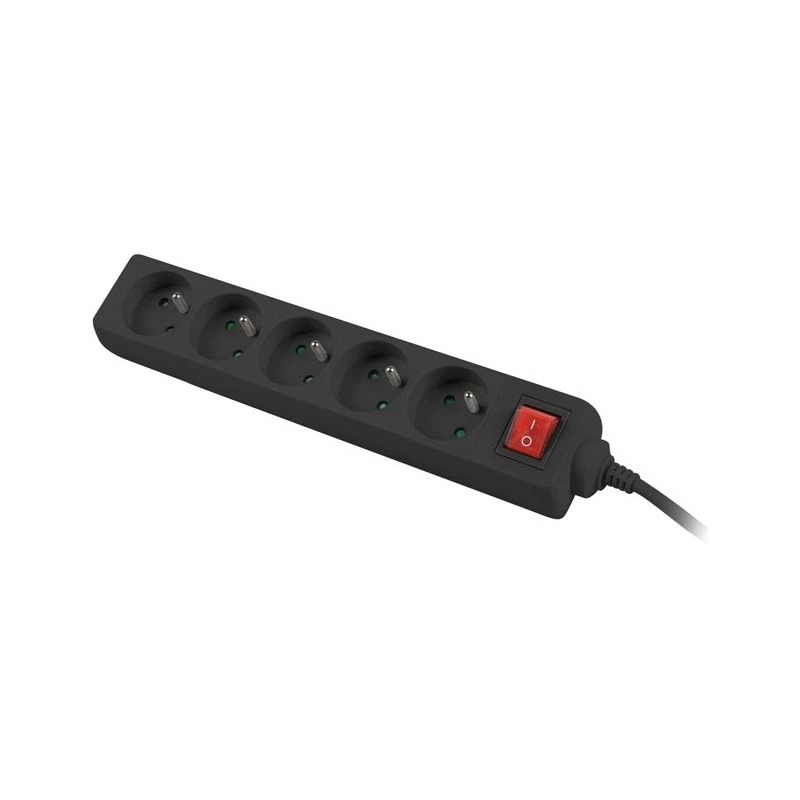 Lanberg PS1-05E-0300-BK pagarinātājs ar 5 rozetēm, 3 m, melns, ar slēdzi