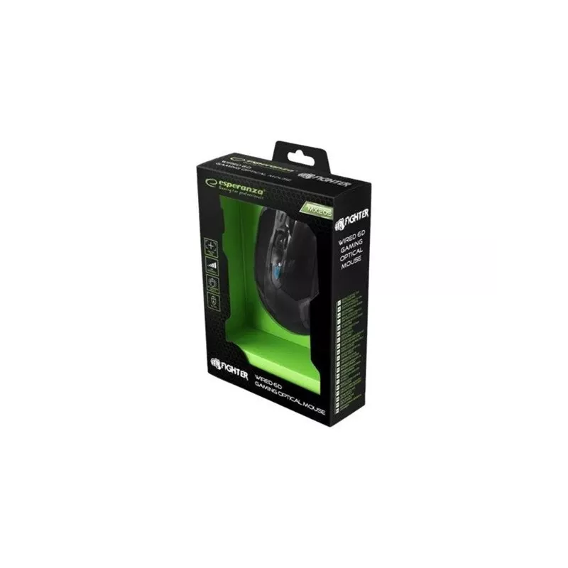 Esperanza MX205 FIGHTER - Spēļu pele - USB - Optiskā - 6 pogas - Melna