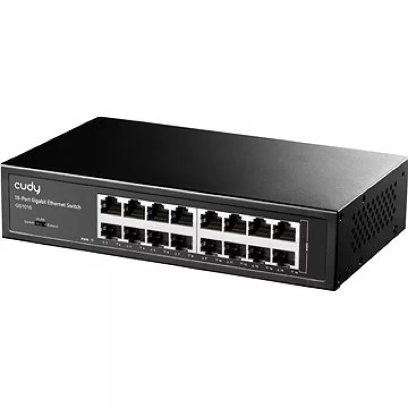 Tīkla slēdzis Cudy GS1016 — 16 portu Gigabit Ethernet (10/100/1000), 32 Gbit/s komutācija, montējams statīvā, barošana no tīkla