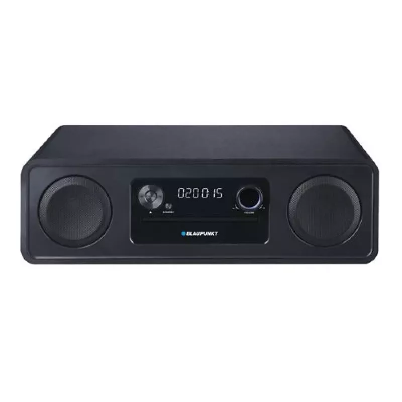 Blaupunkt MS20BK mikro Hi-Fi sistēma, Bluetooth, CD/CD-RW/MP3/WMA, FM radio, USB, AUX, pulkstenis/modinātājs, 120 W, melna